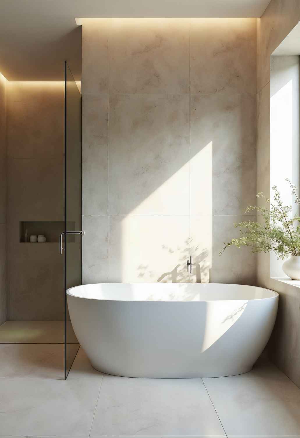 Современный интерьер ванной комнаты с дизайнерской плиткой